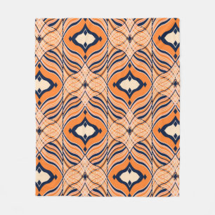 Seamless Oriental pattern, black, orange ornament. Fleece Blanket