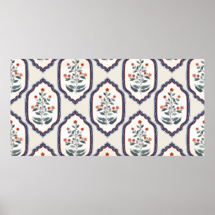 Seamless oriental vintage ornament with flower bra poster