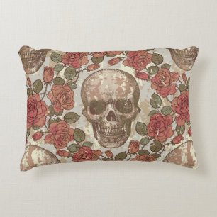 Seamless ornament in a retro style with skulls and accent pillow