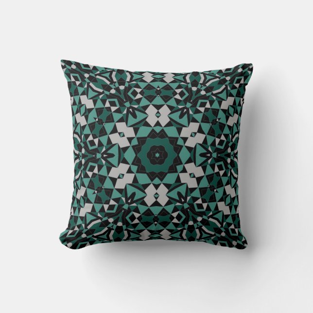 Seamless ornamental black green grey decor decorat throw pillow (Front)
