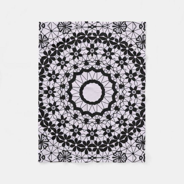 Seamless ornamental black grey lace decor decorati fleece blanket (Front)
