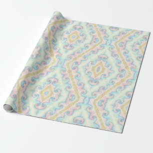 Seamless ornamental pastel green blue beige decor wrapping paper