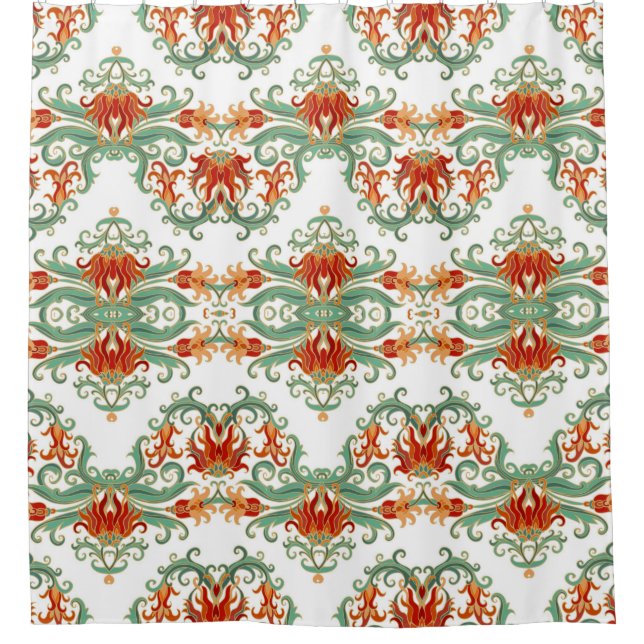 Seamless ornamental pattern with stylized red flow (Front)