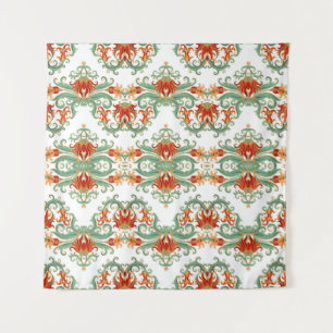 Seamless ornamental pattern with stylized red flow tapestry