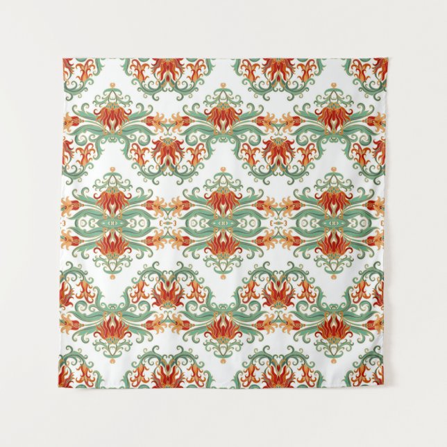 Seamless ornamental pattern with stylized red flow tapestry (Front)