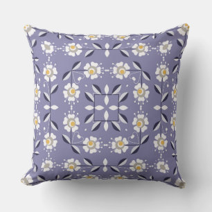 Seamless ornamental violet white flowers pastel bl throw pillow