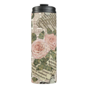 Seamless Paris travel wallpaper. Vintage newspaper Thermal Tumbler
