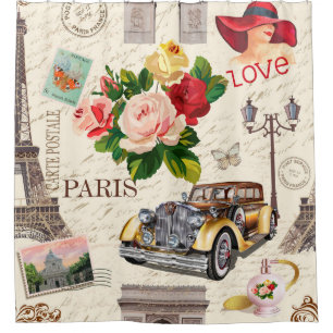 Seamless Paris vintage background with retro car, 