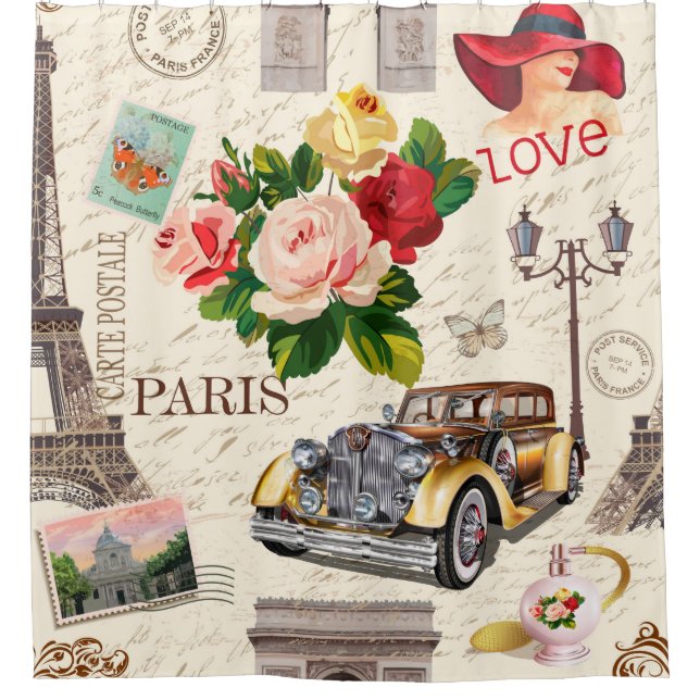 Seamless Paris vintage background with retro car,  (Front)