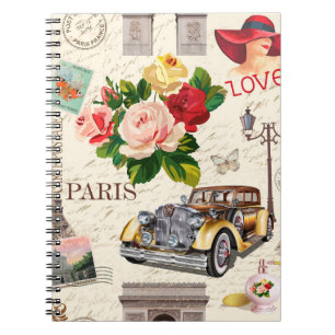 Seamless Paris vintage background with retro car, Notebook