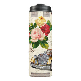 Seamless Paris vintage background with retro car,  Thermal Tumbler
