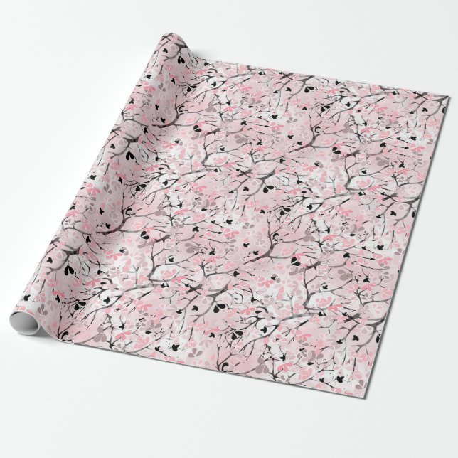 Seamless pastel floral flowers pink blush leaves t wrapping paper (Unrolled)
