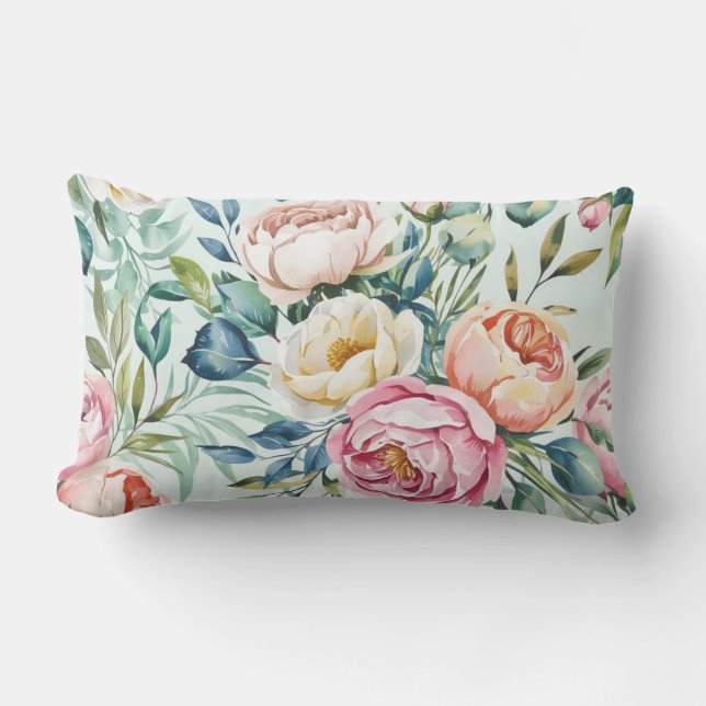 Seamless Pastel Floral Pattern Lumbar Pillow (Front)