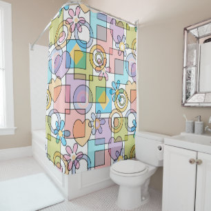 Seamless pastel geometrical shapes squares circles