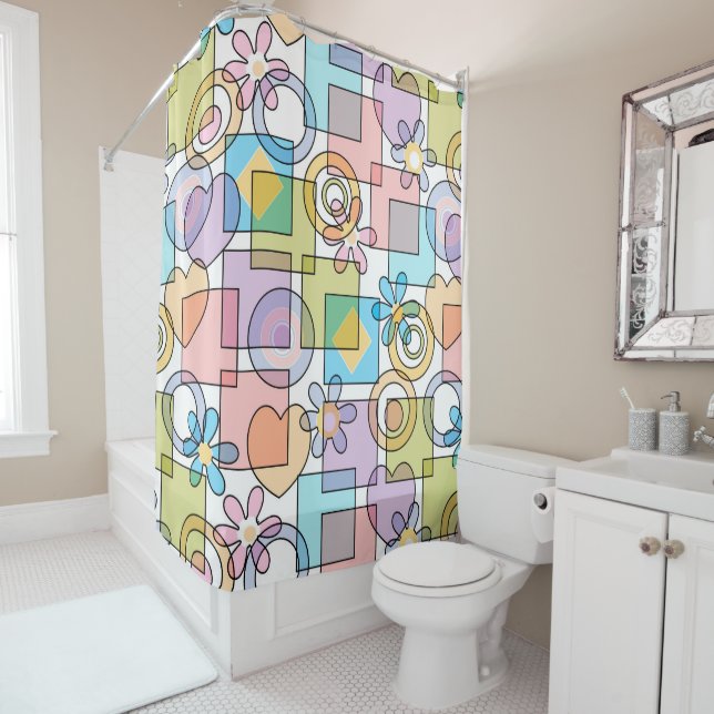 Seamless pastel geometrical shapes squares circles (In Situ)