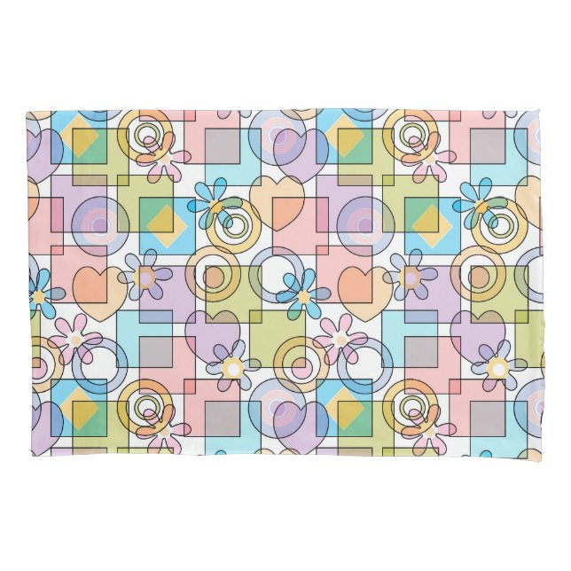 Seamless pastel geometrical shapes squares circles pillowcase (Front)