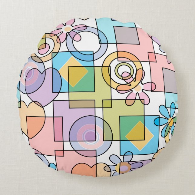 Seamless pastel geometrical shapes squares circles round pillow (Front)