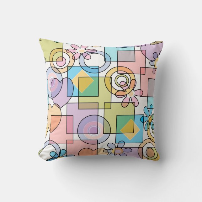 Seamless pastel geometrical shapes squares circles throw pillow (Front)