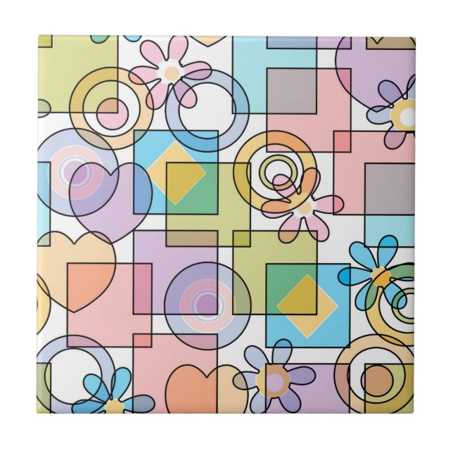 Seamless pastel geometrical shapes squares circles tile (Front)