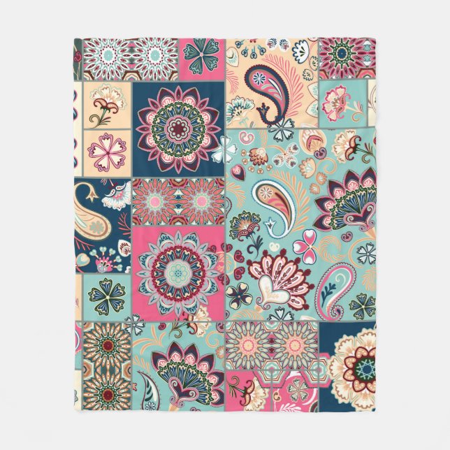 Seamless patchwork background with paisley and flo fleece blanket (Front)