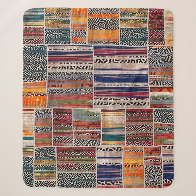 Seamless patchwork collage mix quilt pattern print sherpa blanket (Front)