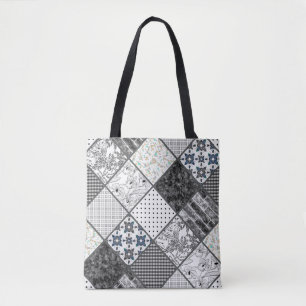 Seamless patchwork monochrom black gray white patc tote bag