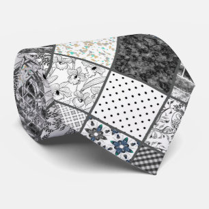 Seamless patchwork monochrom black grey white patc tie