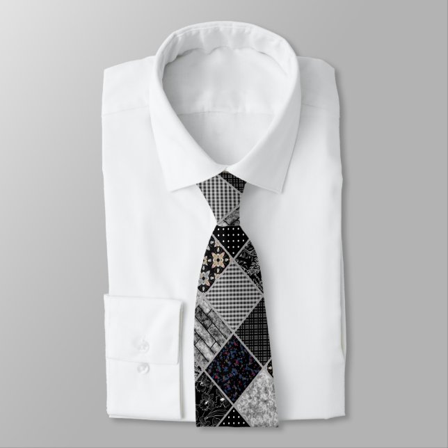 Seamless patchwork monochrom black grey white patc tie (Tied)