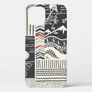 Seamless patchwork pattern from abstract doodles. iPhone 12 case