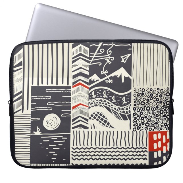 Seamless patchwork pattern from abstract doodles.  laptop sleeve (Front)