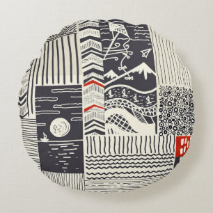 Seamless patchwork pattern from abstract doodles. round pillow
