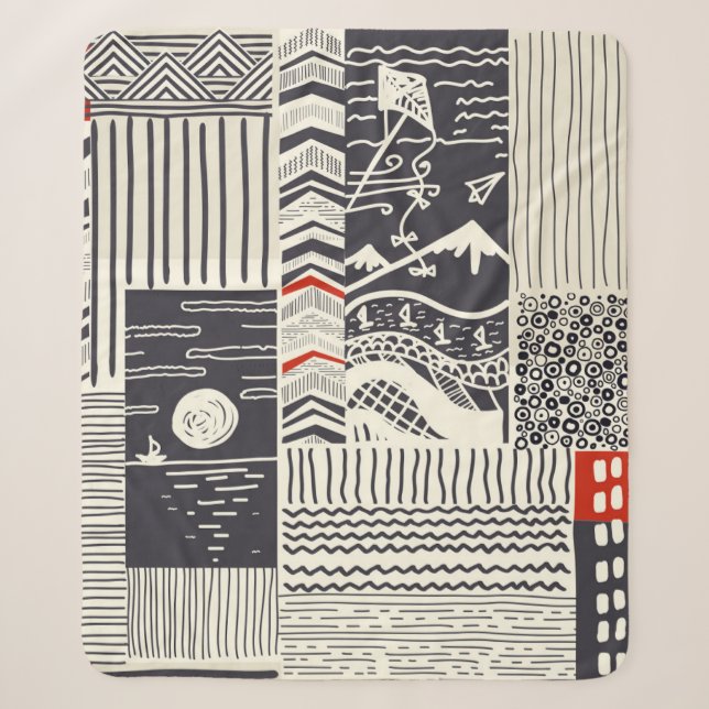 Seamless patchwork pattern from abstract doodles.  sherpa blanket (Front)