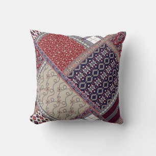 Seamless patchwork pattern on navy patchwork, abst throw pillow
