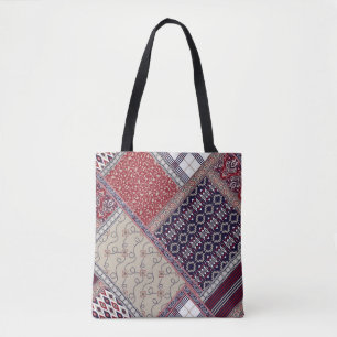 Seamless patchwork pattern on navy patchwork, abst tote bag
