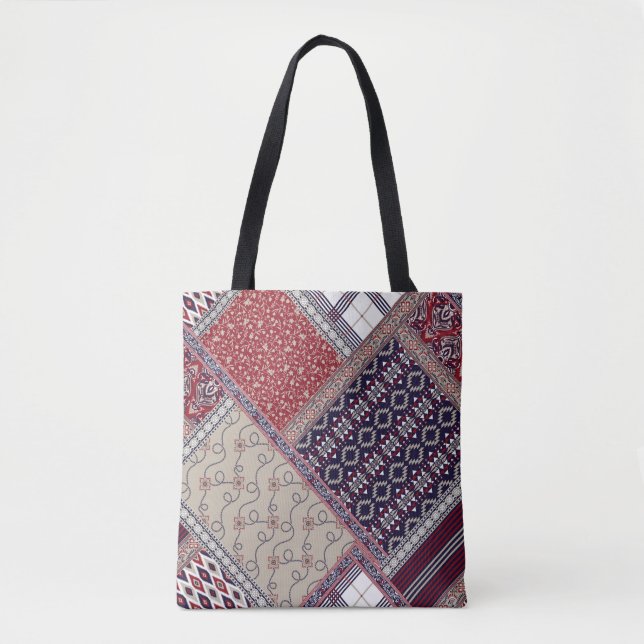 Seamless patchwork pattern on navy patchwork, abst tote bag (Front)