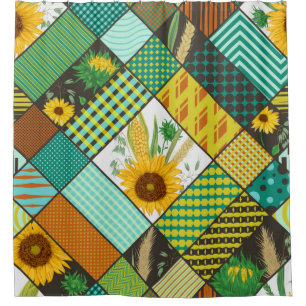 Seamless patchwork pattern with cereals, sunflower