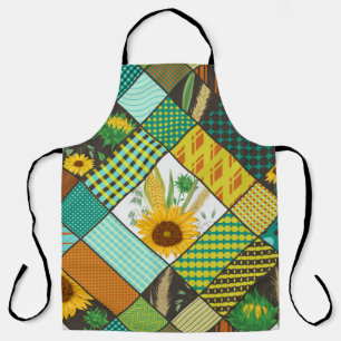Seamless patchwork pattern with cereals, sunflower apron