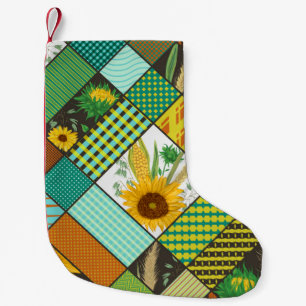 Seamless patchwork pattern with cereals, sunflower small christmas stocking