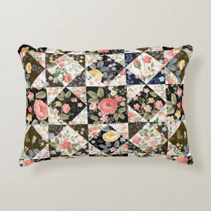seamless patchwork pattern with flowers accent pillow