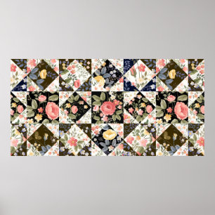 seamless patchwork pattern with flowers poster