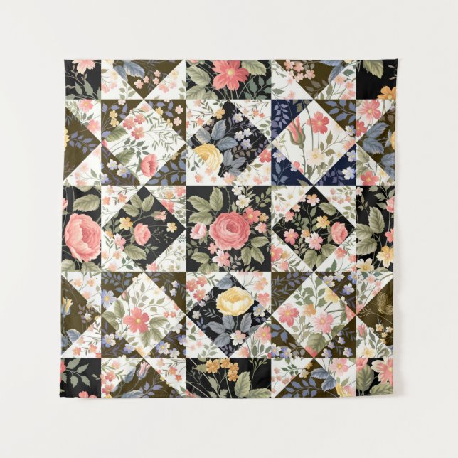 seamless patchwork pattern with flowers tapestry (Front)