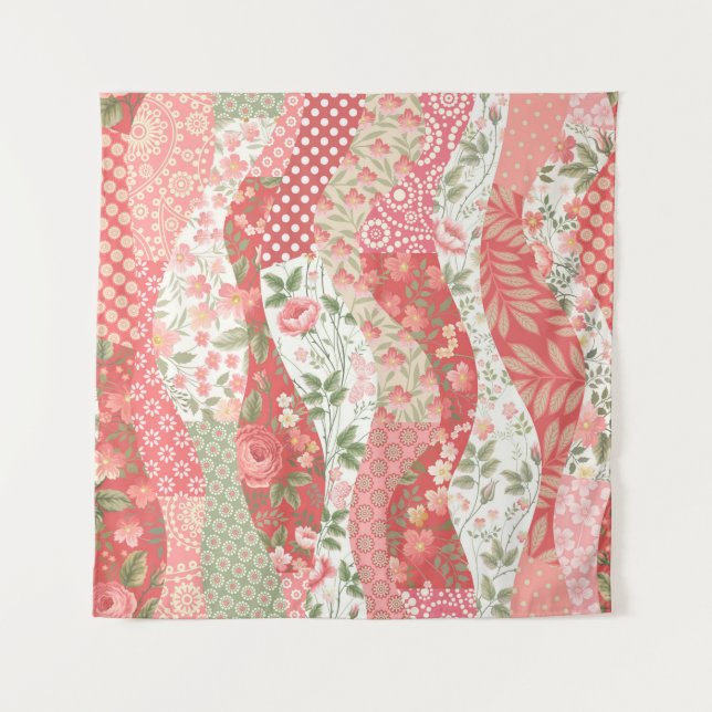 seamless patchwork pattern with roses tapestry (Front)