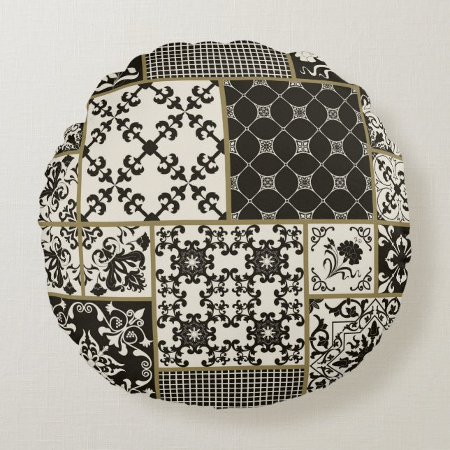 Seamless patchwork tile with Islam, Arabic, Indian Round Pillow (Front)