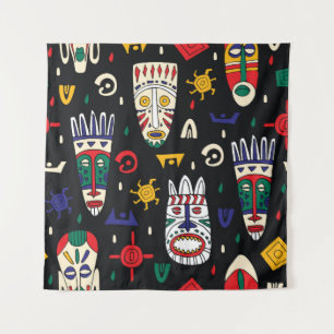 Seamless pattern african tribal masks tapestry