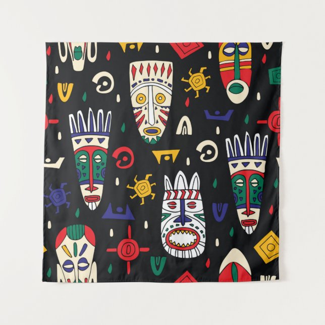 Seamless pattern african tribal masks tapestry (Front)