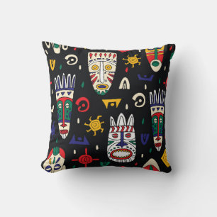 Seamless pattern african tribal masks throw pillow