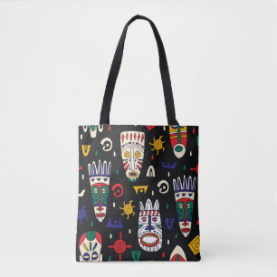 Seamless pattern african tribal masks tote bag
