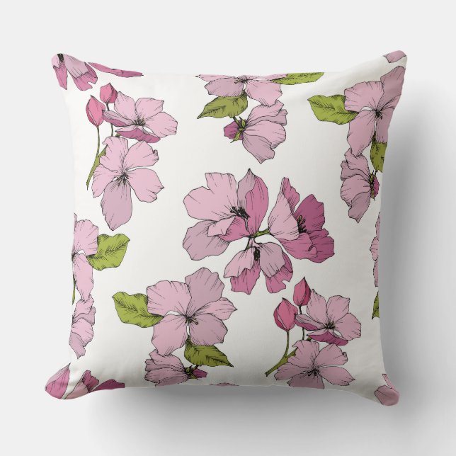 Seamless pattern Appe blossom pretty floral pink Throw Pillow (Front)