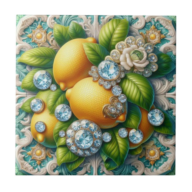 Seamless Pattern Art Deco Lemons and Diamonds Tile (Front)