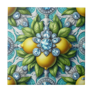 Seamless Pattern Art Deco Lemons and Diamonds Tile
